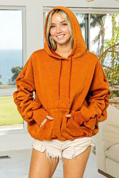 Bibi Ruched Long Sleeve Washed Fleece Hoodie