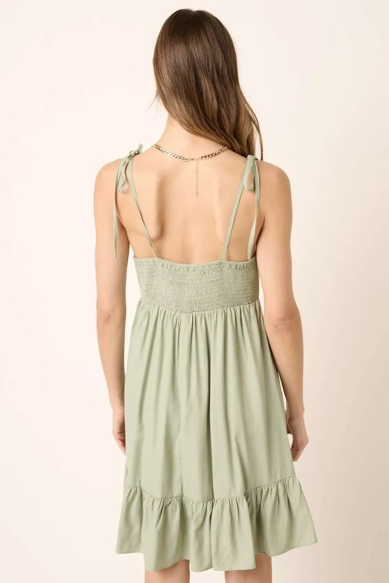 Mittoshop Ruched Detail Spaghetti Tie Mini Dress-3