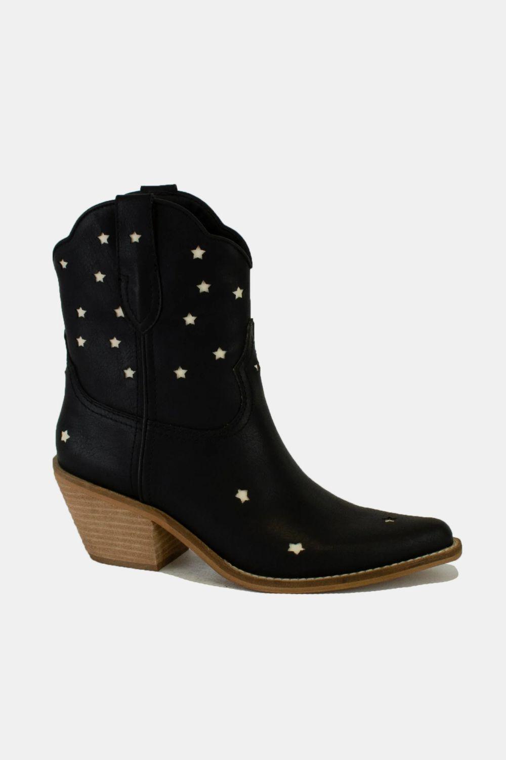 MayFair Faux Leather Star-Shaped Cutouts Point Toe Boots-1