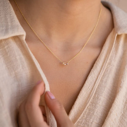 Dainty Baguette Birthstone CZ Charm Necklace
