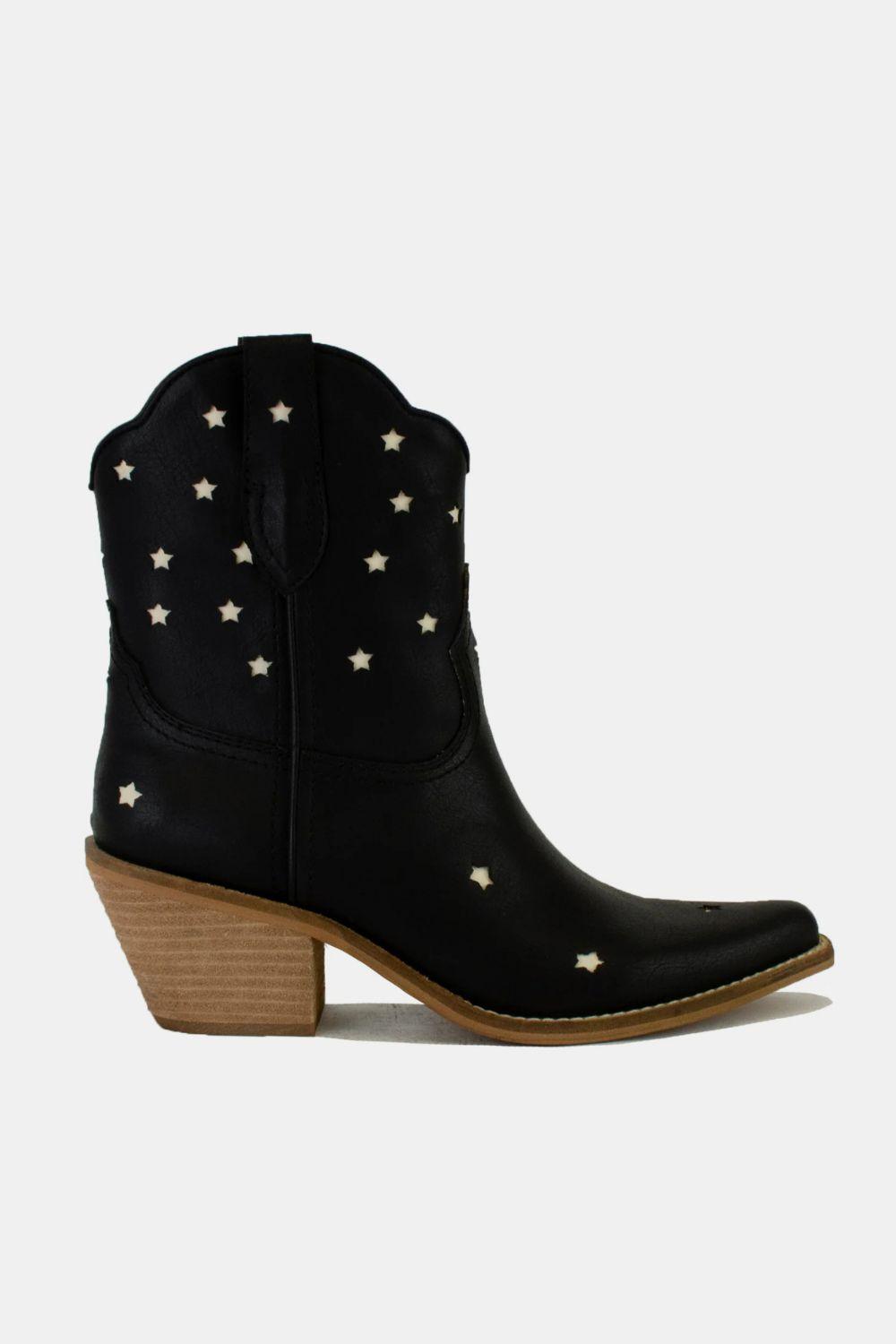 MayFair Faux Leather Star-Shaped Cutouts Point Toe Boots-0