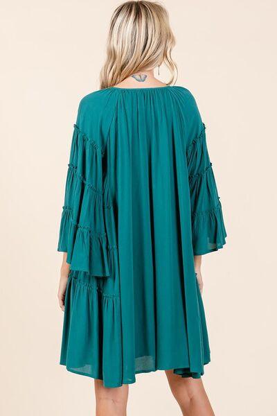 Mittoshop Frill Tie Neck Bell Sleeve Dress-1