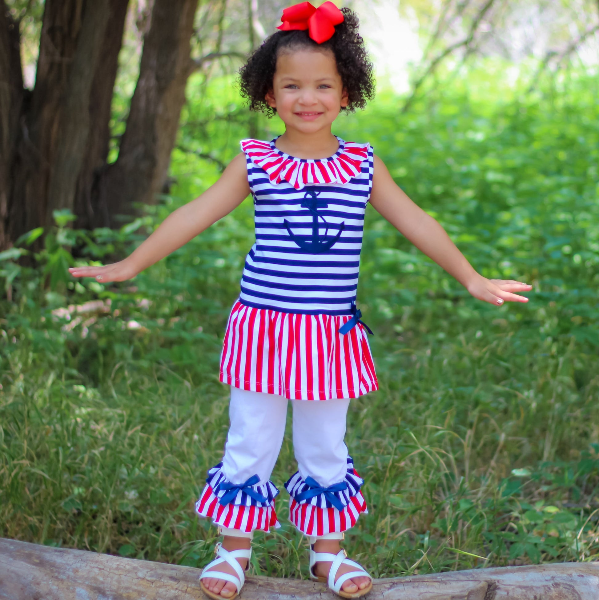 AnnLoren Girls Boutique Patriotic Sailor Outfit Tunic and Capri Leggings-1