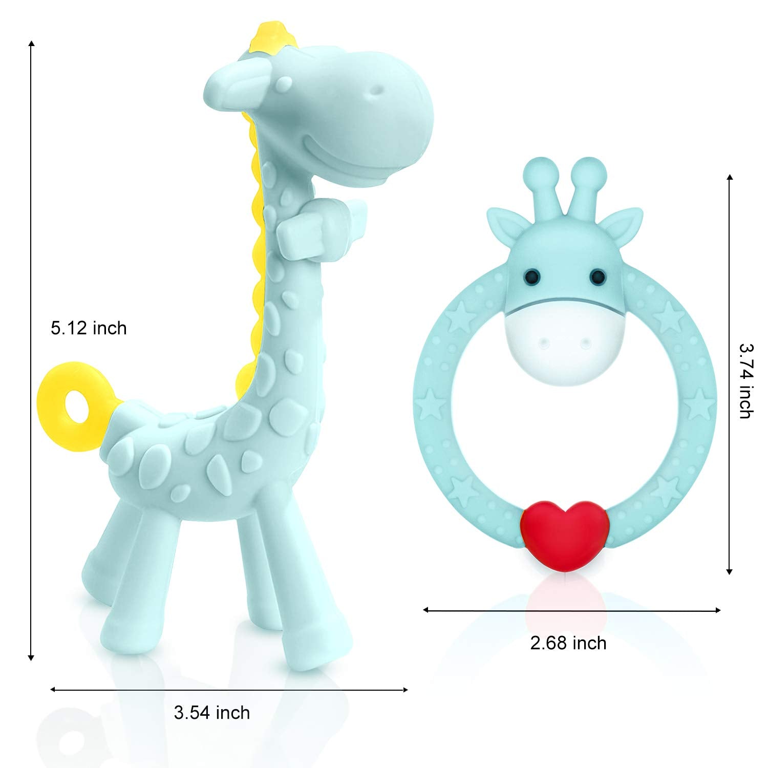 BPA Free Silicone Giraffe Baby Teether Toy with Storage Case, for 3 Months above Infant Sore Gums Pain Relief and Baby Shower, Baby Teething Toys (Blue)
