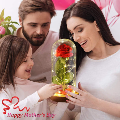 Christmas Day Rose Gifts for Her,Beauty and the Beast Rose in Glass Dome Lasts Forever Red Rose with LED Lights,Gifts for Women Mom Wife,Anniversary,Thanksgiving Gifts,Wedding Home Decor