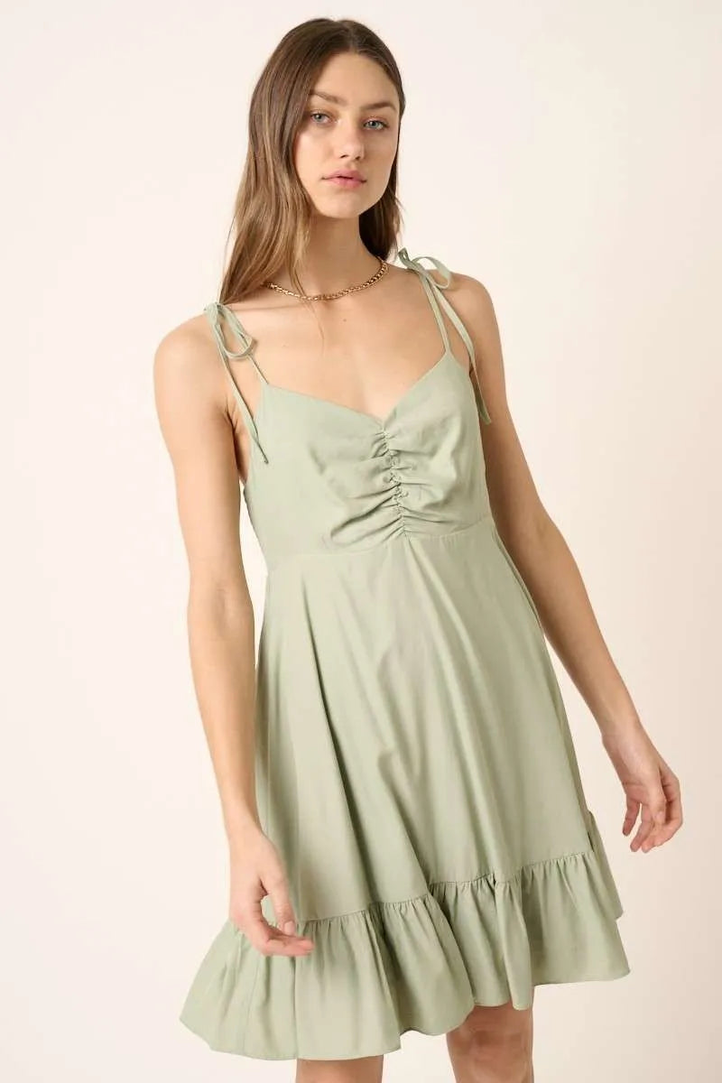 Mittoshop Ruched Detail Spaghetti Tie Mini Dress-2