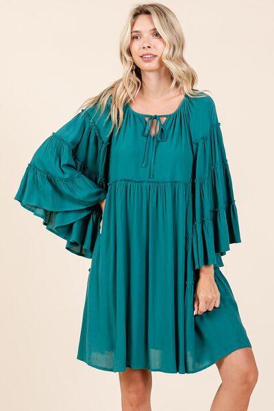 Mittoshop Frill Tie Neck Bell Sleeve Dress-0