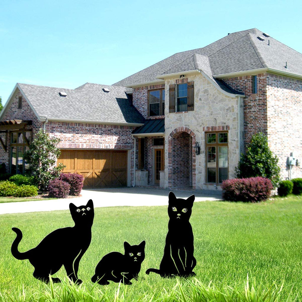 Garden Decor for Outside, 3 Pack Metal Cat Decorative Garden Stakes, Black Cat Silhouette Yard Stakes Spring Garden Decor Outdoor Statues with Reflective Eyes Cat Gifts for Cat Lovers