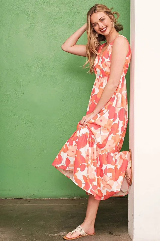 Lime 'N' Chili Sleeveless Floral Print V-Neck Midi Dress-3