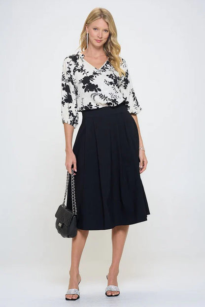 Made in USA Flower Print V Neck Top