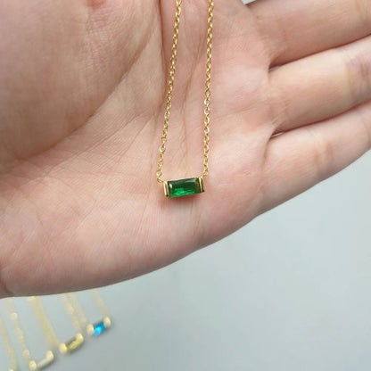 Dainty Baguette Birthstone CZ Charm Necklace