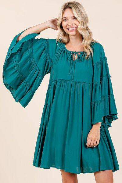Mittoshop Frill Tie Neck Bell Sleeve Dress-2