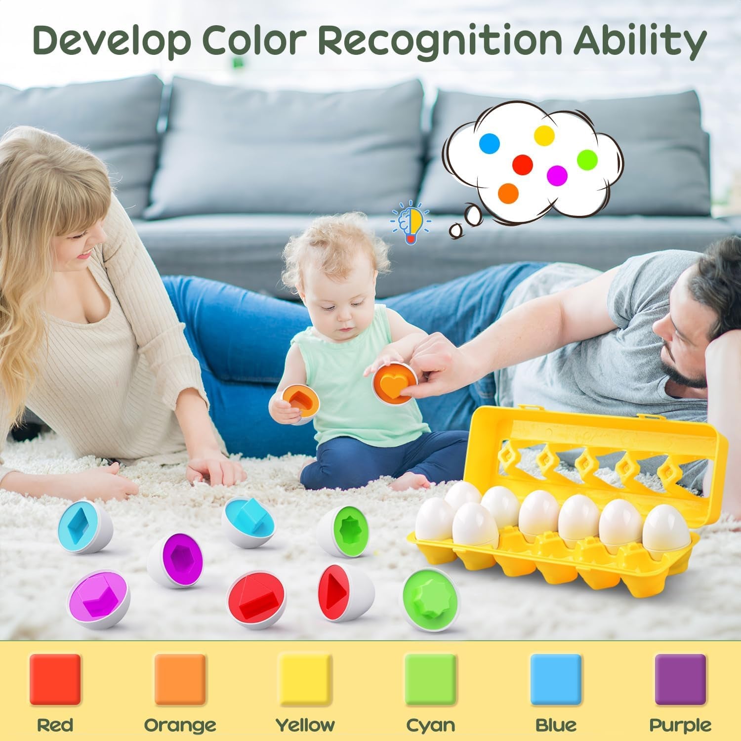 Matching Eggs Toys Color & Shape Recognition Sorter Puzzle, Montessori Toys for Baby Easter Travel Bingo Game, Sensory Early Learning Fine Motor Skills for Year Old Kids