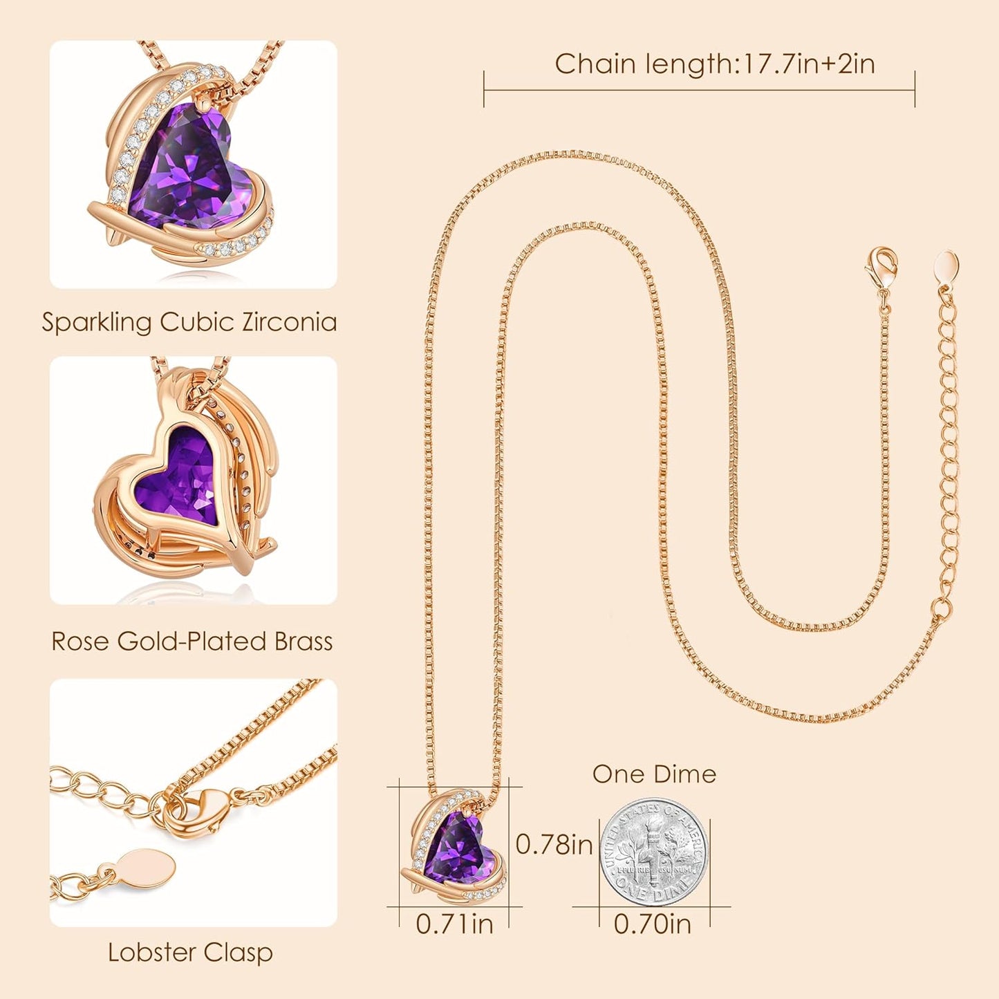 Mothers Day Gifts for Mom，Love Heart Pendant Necklaces for Women, Silver Tone Rose Gold Tone Birthstone Jewelry Gifts for Wife Her