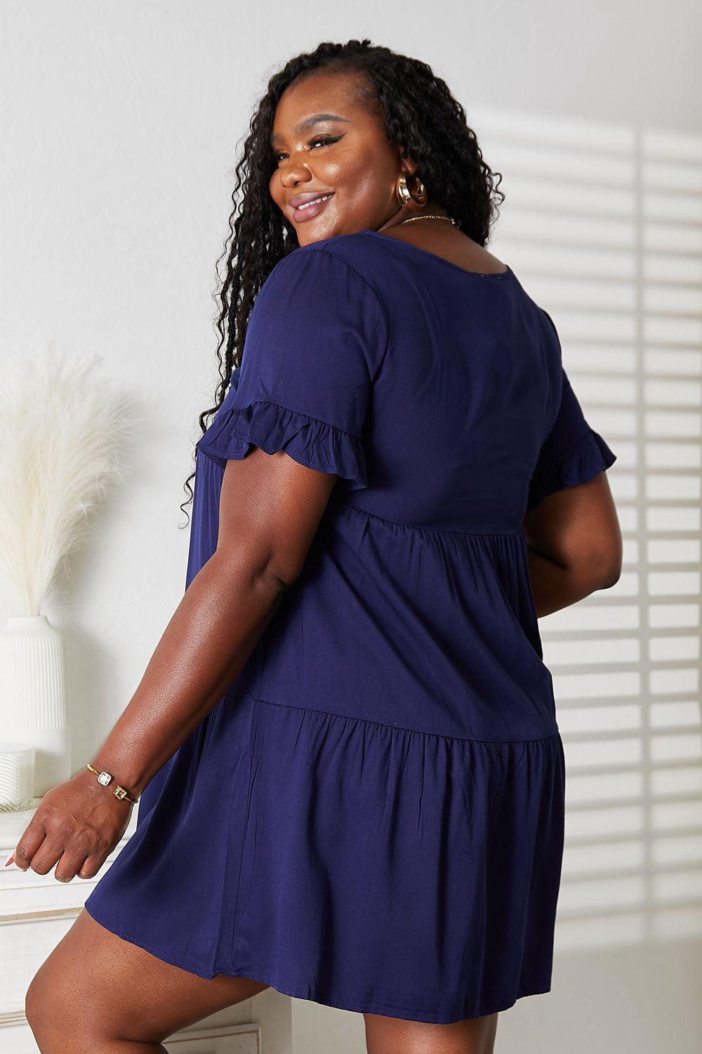 Double Take V-Neck Flounce Sleeve Tiered Dress-1