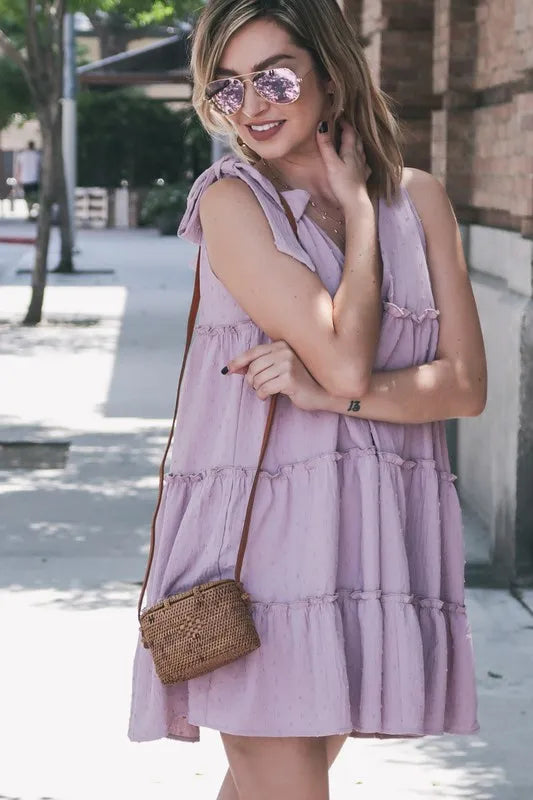 And The Why Polka Dot Textured Layered Flounce Ruffle Dress-4