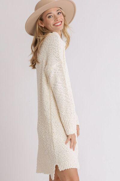 Umgee Full Size High Low Long Sleeve Boucle Sweater Dress Plus Size-2