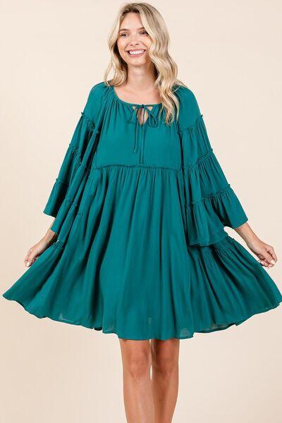 Mittoshop Frill Tie Neck Bell Sleeve Dress-3