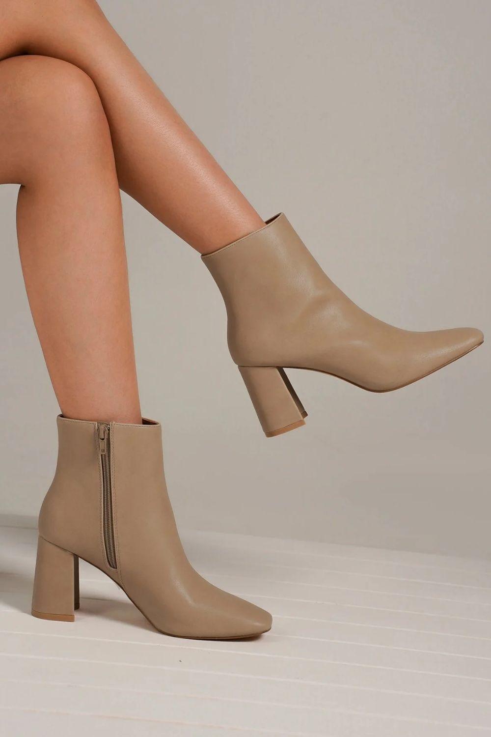 Mayfair PU Leather Block Heel Boots with Side Zippers-0