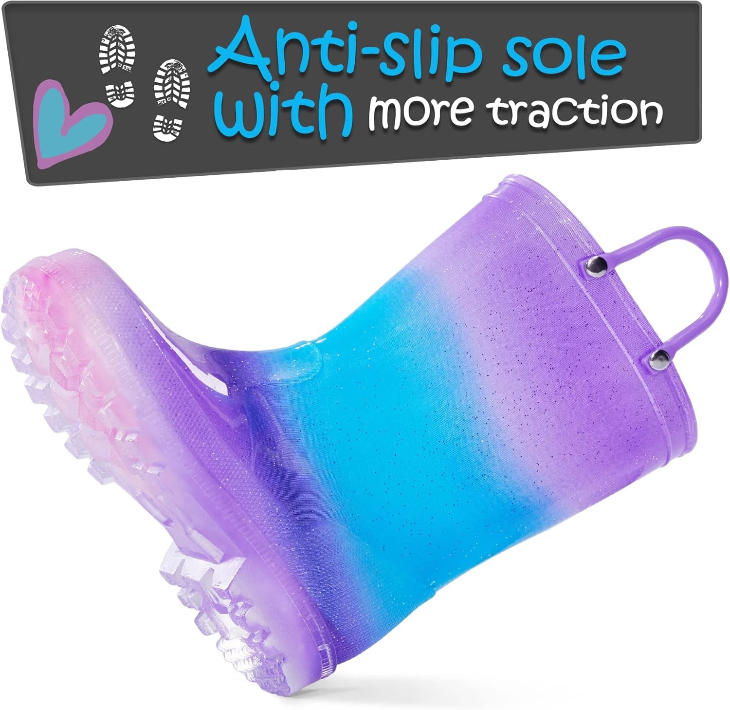 Kids Rain Boots, Waterproof Light up Boots with Easy-On Handles