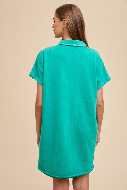 Annie Wear Mineral Washed Johnny Collar Short Sleeve Dress-2