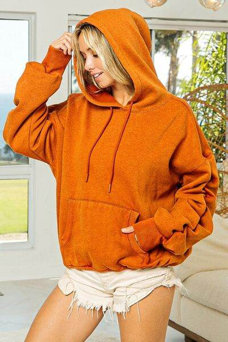 Bibi Ruched Long Sleeve Washed Fleece Hoodie