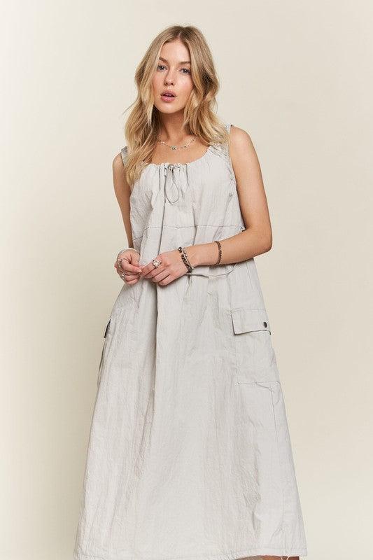 ADORA Drawstring Slit Back Cargo Dress-1