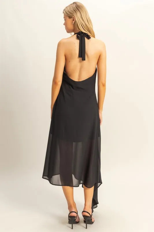 HYFVE Chiffon Halter Asymmetrical Hem Dress-4