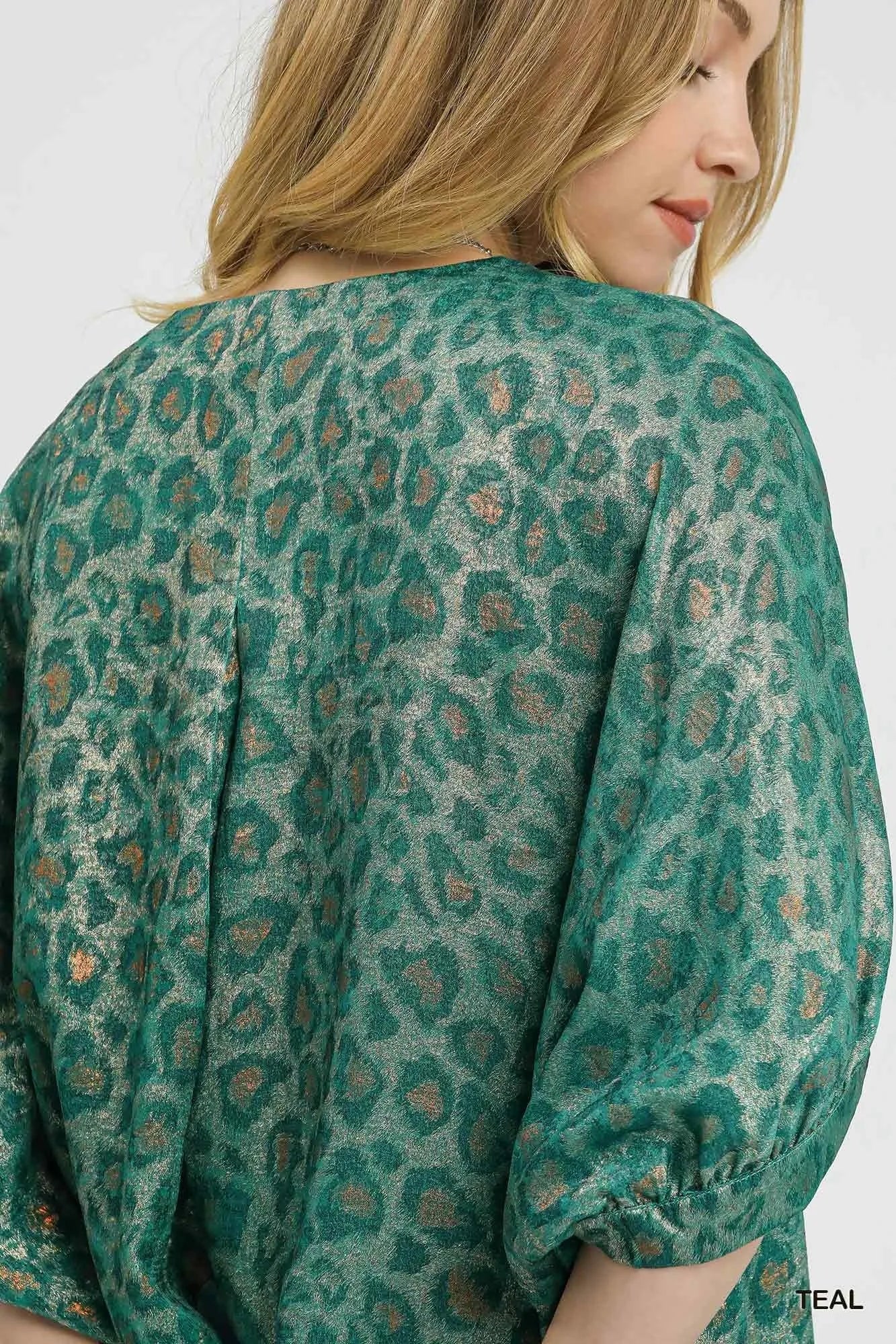 Umgee Metallic Leopard Print V-Neck Kimono Dress-3
