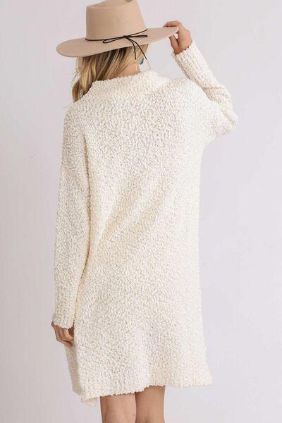 Umgee Full Size High Low Long Sleeve Boucle Sweater Dress Plus Size-1