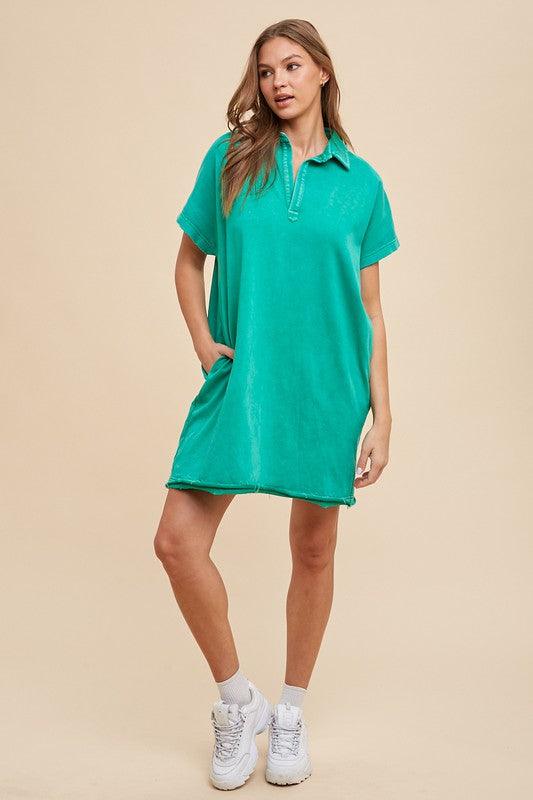 Annie Wear Mineral Washed Johnny Collar Short Sleeve Dress-4