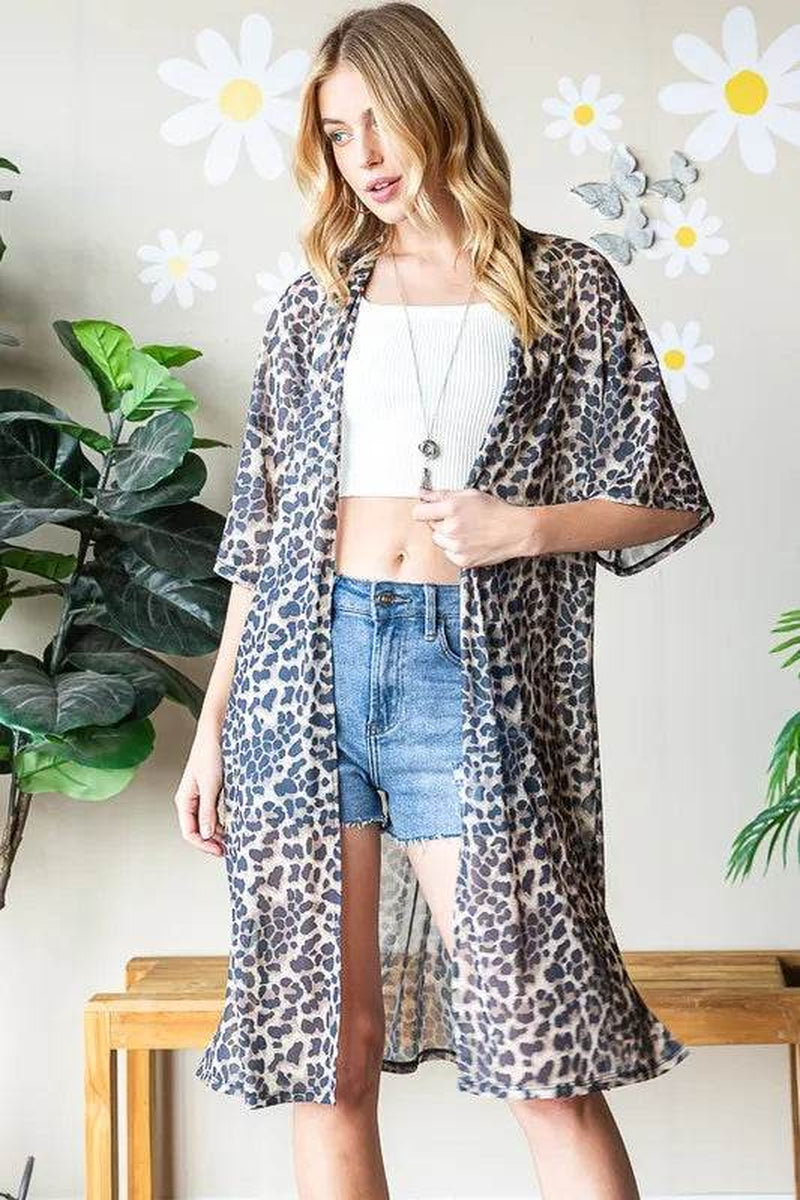 Heimish Full Size Leopard Open Front Cardigan plus Size