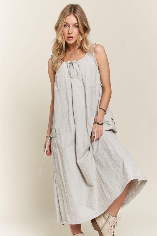 ADORA Drawstring Slit Back Cargo Dress-0