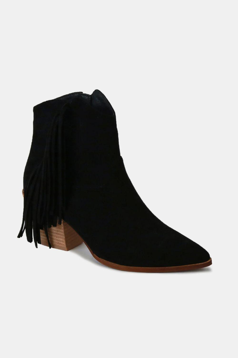 MayFair Suede Fringe Point Toe Ankle Boots-1