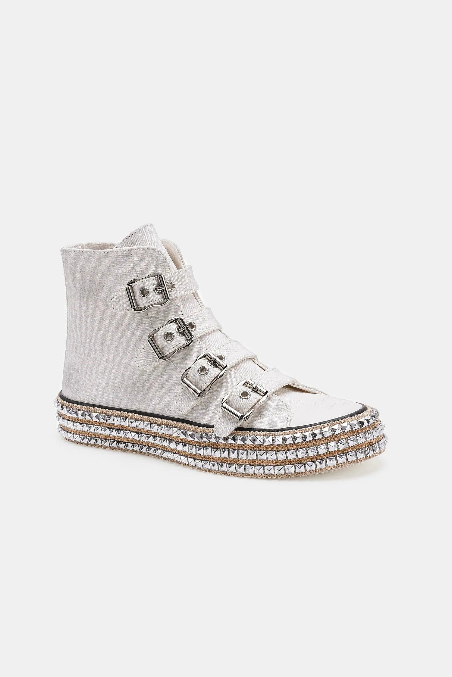 Mayfair Multi-Buckle Straps Studded Platform Sneakers-1