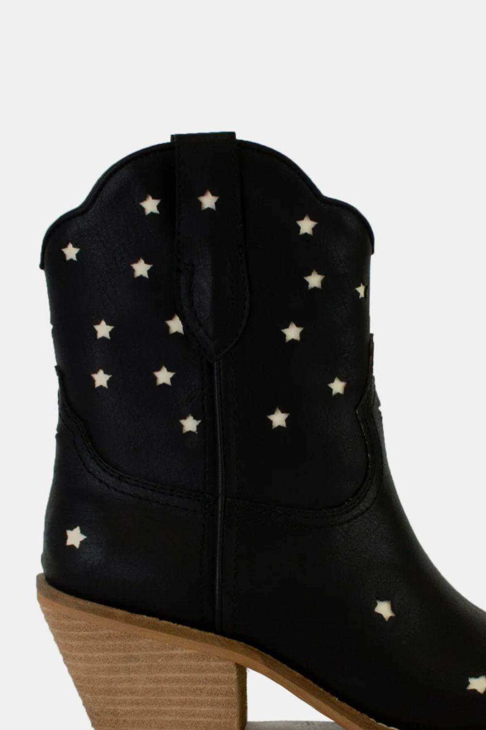 MayFair Faux Leather Star-Shaped Cutouts Point Toe Boots-2
