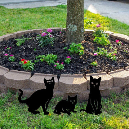 Garden Decor for Outside, 3 Pack Metal Cat Decorative Garden Stakes, Black Cat Silhouette Yard Stakes Spring Garden Decor Outdoor Statues with Reflective Eyes Cat Gifts for Cat Lovers
