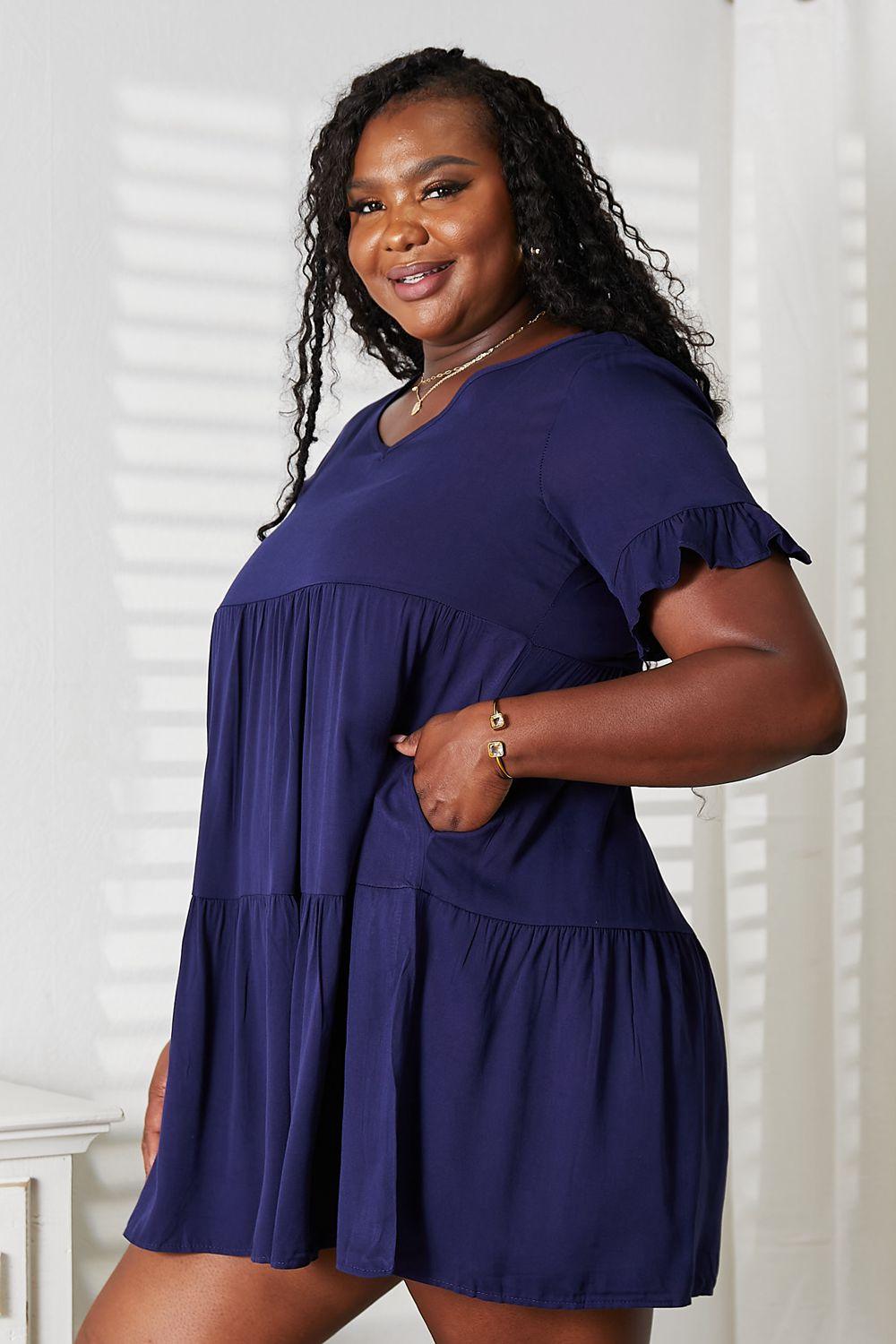 Double Take V-Neck Flounce Sleeve Tiered Dress-3