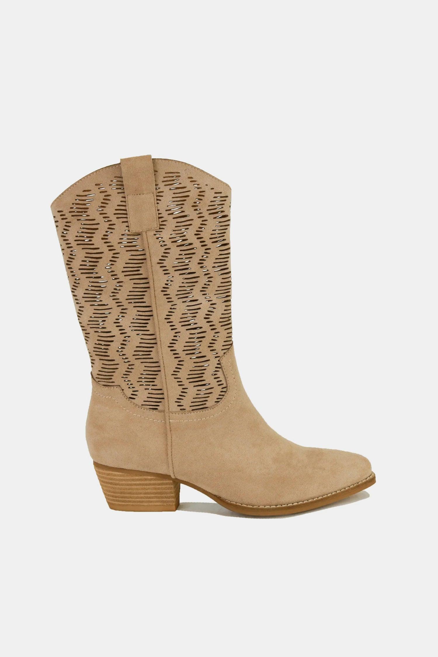 Mayfair Faux Suede Laser Cut Detail Block Heel Boots-1