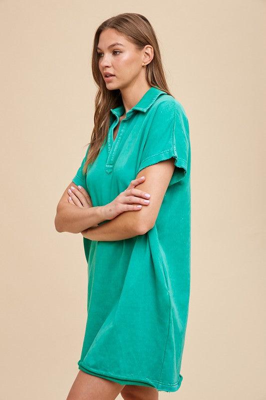 Annie Wear Mineral Washed Johnny Collar Short Sleeve Dress-1
