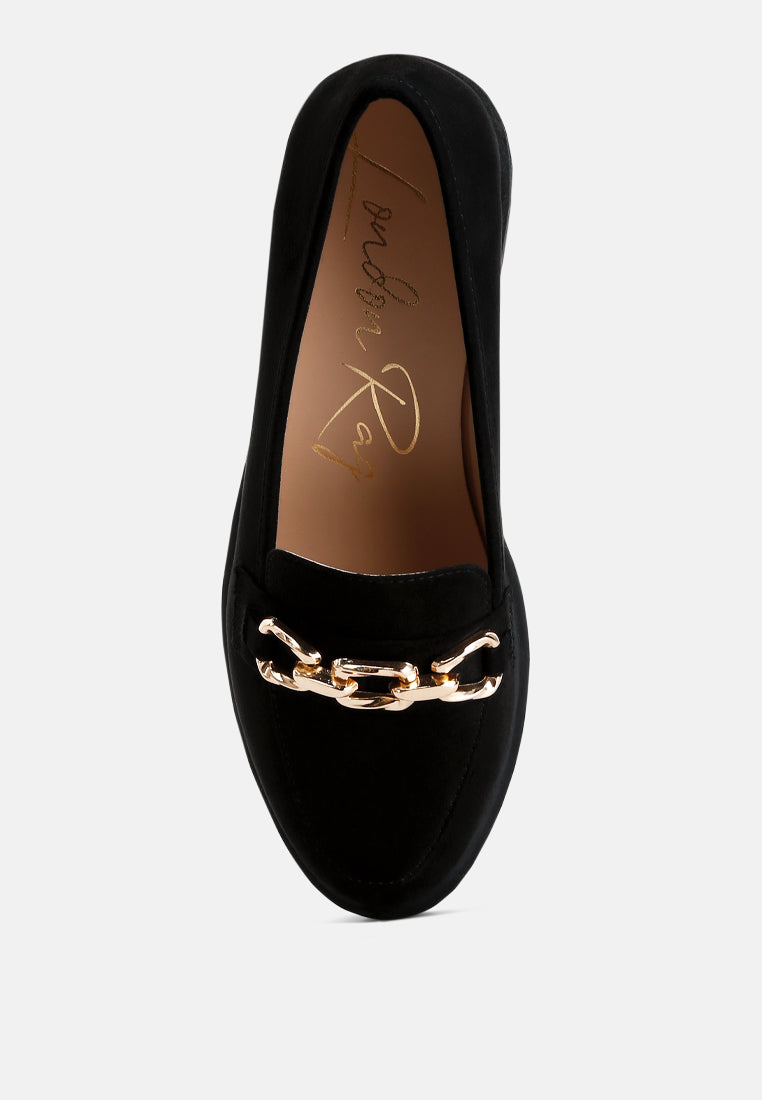 Jacop Micro Suede Metal Chain Link Loafers-3