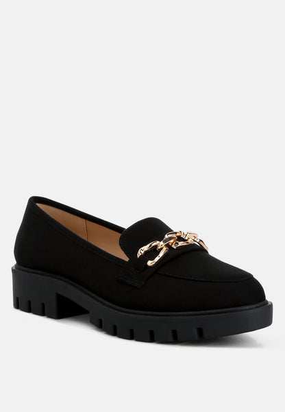 Jacop Micro Suede Metal Chain Link Loafers-1