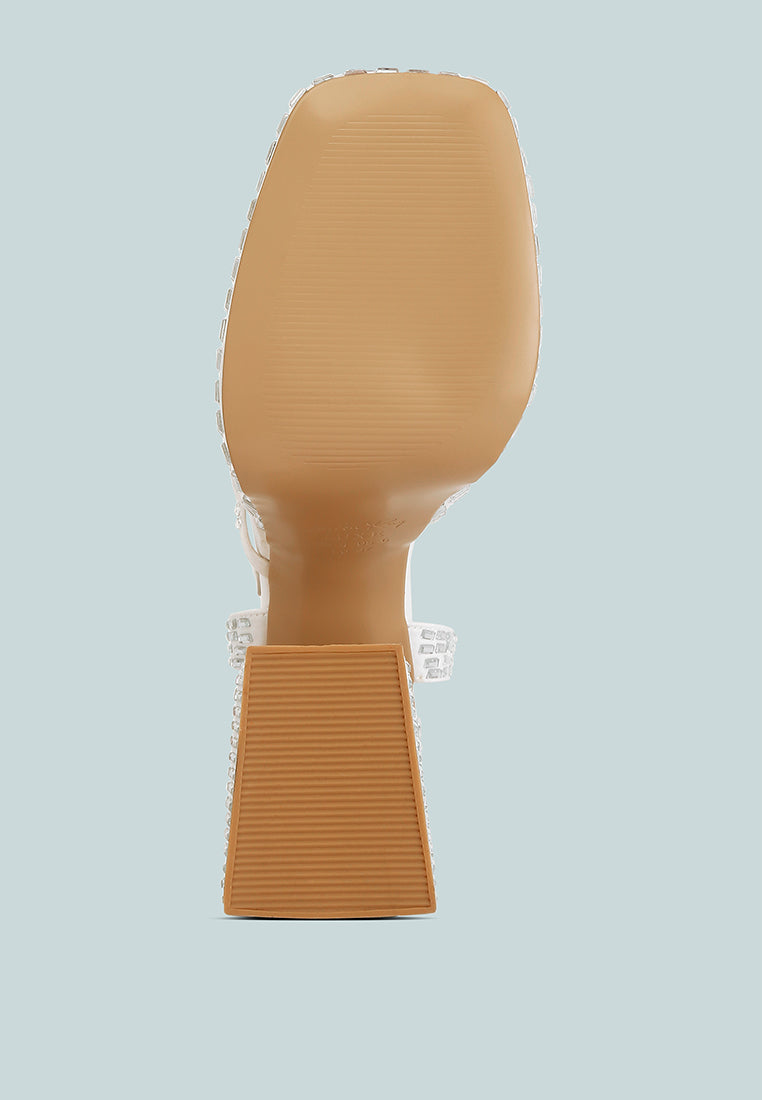 Lustrous Mirror Embellished Flare Block Heel Sandals-3