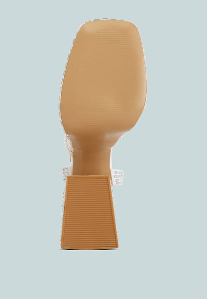 Lustrous Mirror Embellished Flare Block Heel Sandals-3