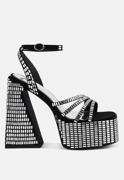 Lustrous Mirror Embellished Flare Block Heel Sandals-5