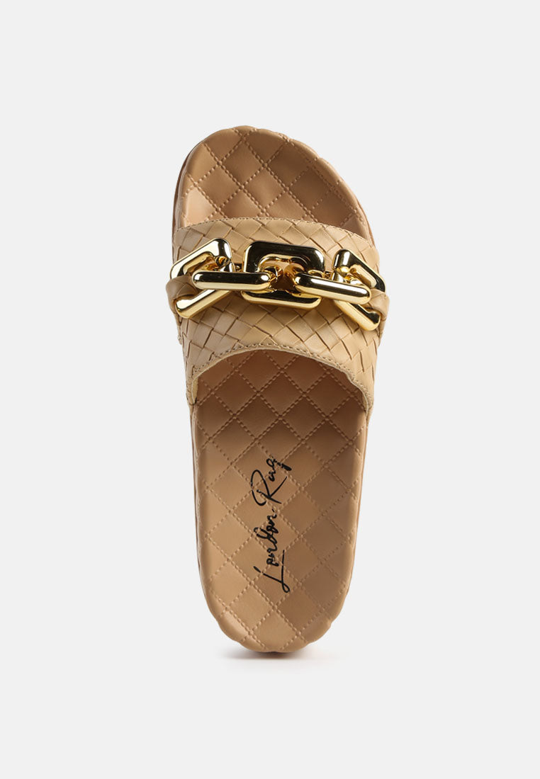 Miami Shot Bling Chain Strap Woven Slip On Flats-3