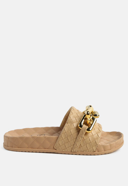 Miami Shot Bling Chain Strap Woven Slip On Flats-0