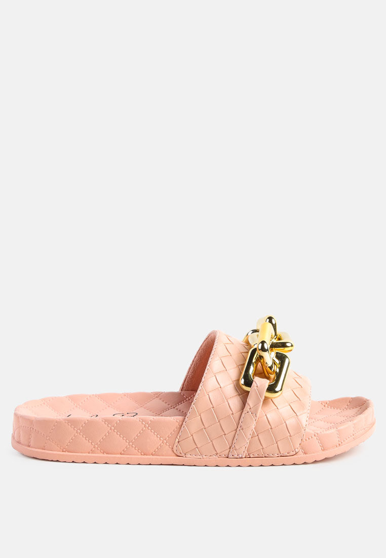 Miami Shot Bling Chain Strap Woven Slip On Flats-5