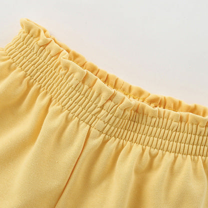Baby Kids Girls Denim Solid Color Style Casual Yellow Shorts For Sale-1
