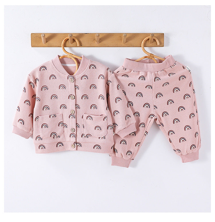 Arrival Spring Baby Kids Unisex Long Sleeves Simple Print Top and Long Trousers Clothing Set-1